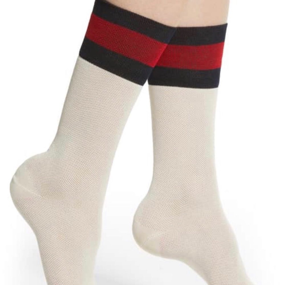 Gucci Mesh Cotton Socks with Blue and Red Web in White. New Without Tags.